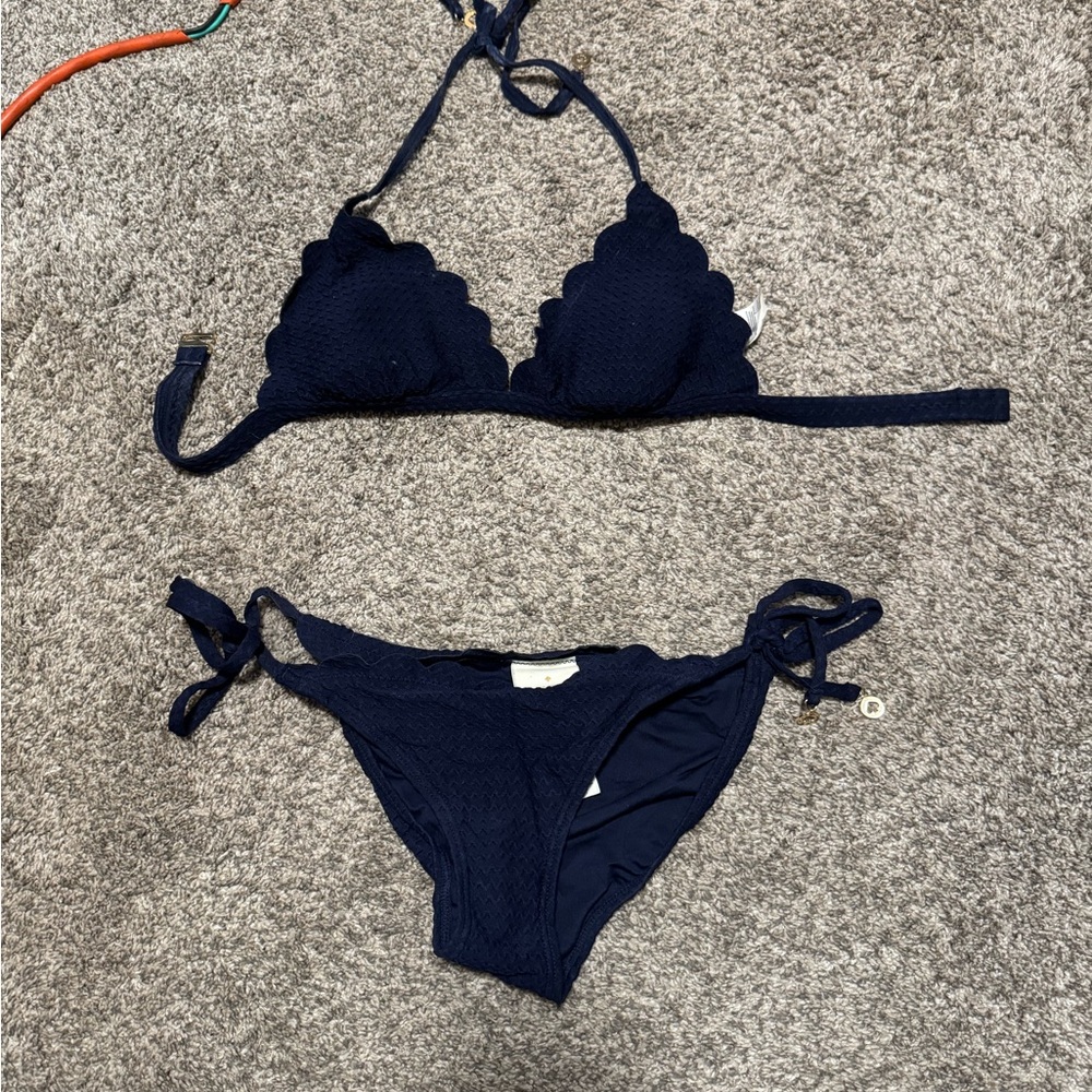 kate spade Blue Bikini Set with Triangle Top and Side Tie Bottom